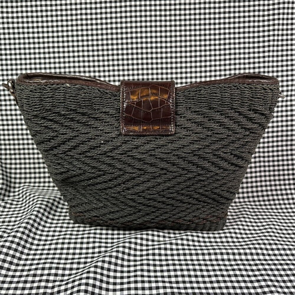 Brighton Vintage Basket Weave Black Brown Purse Medium Shoulder Bag - Picture 2 of 7